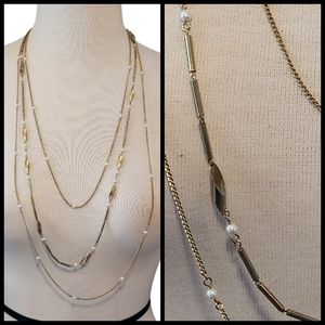 Mixed Trio Strand Vintage Necklace with Faux Pearls